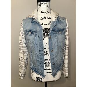 WALLFLOWER Button Down Long Sleeve Blue Hooded Denim‎ Jean Jacket Women's Size M